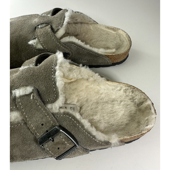 Birkenstock Boston Shearling Suede Clog Slip On Sandals Gray 38 Unisex L7 M5 - Picture 12 of 16